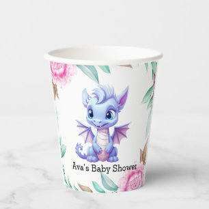 Gobelets En Papier Baby shower de fille de pivoine de dragon violet e