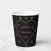 Gobelets En Papier Baby shower de fille papillon de coeur rose (Verso)