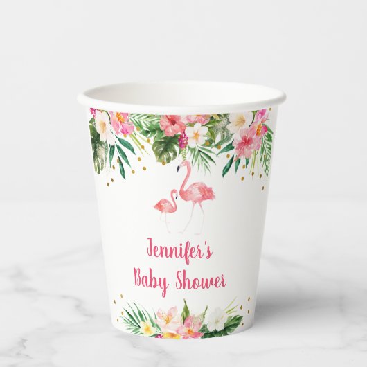 Gobelets En Papier Baby shower de Flamant rose tropical (Recto)