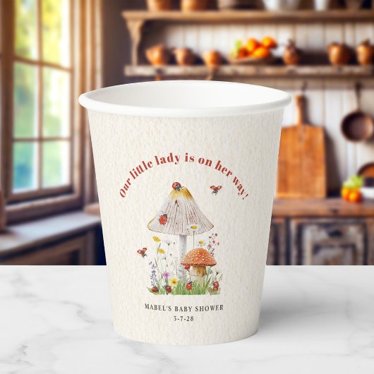 Gobelets En Papier Baby shower de fleurs de champignons de la petite 