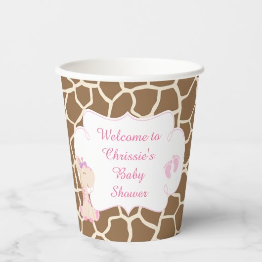 Gobelets En Papier Baby shower de Giraffe Rose Cute (Recto)