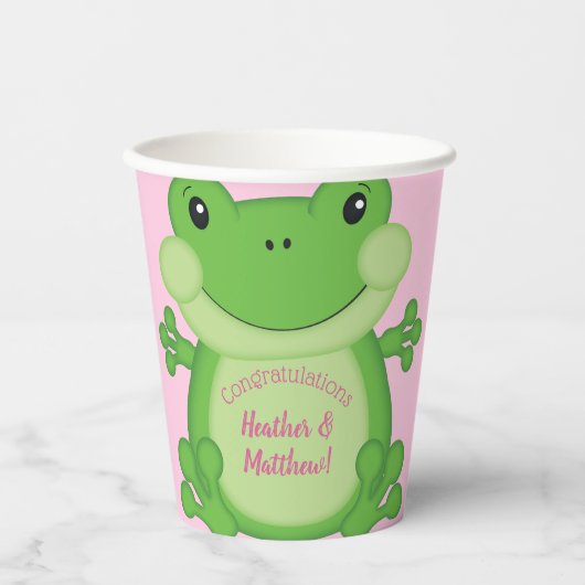 Gobelets En Papier Baby shower de grenouille rose (Recto)