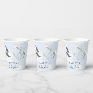 Gobelets En Papier Baby shower de la cigogne bleue