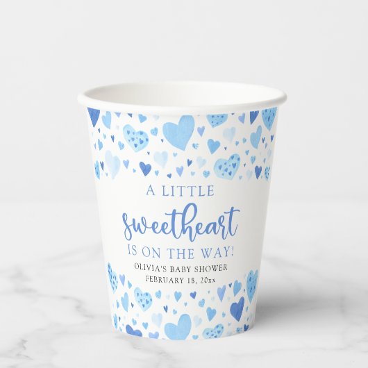 Gobelets En Papier Baby shower de la Saint Valentin Blue Little Sweet (Recto)