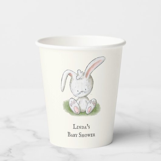 Gobelets En Papier Baby shower de lapin blanc mignon (Verso)