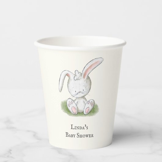 Gobelets En Papier Baby shower de lapin blanc mignon (Recto)