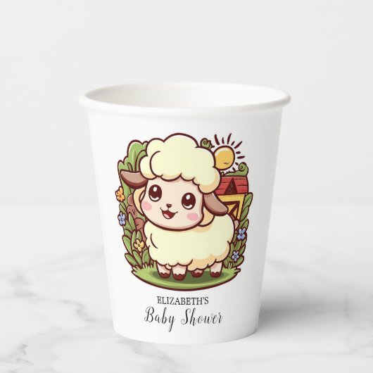 Gobelets En Papier Baby shower de mouton mignon (Recto)