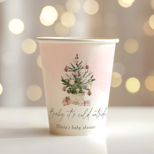 Gobelets En Papier Baby shower de Noël rose hiver