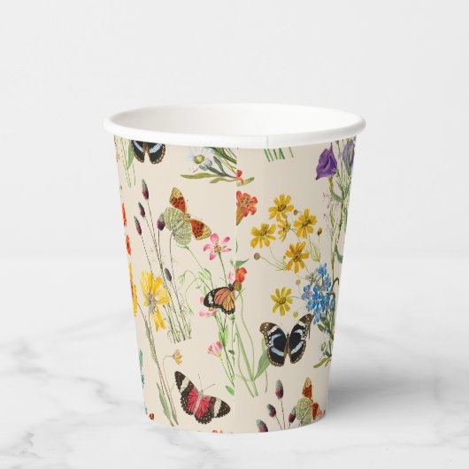 Gobelets En Papier Baby shower de papillons Fleur sauvage aquarelle (Droite)