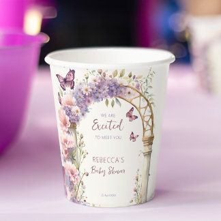 Gobelets En Papier Baby shower de papillons pastel de jardin enchanté