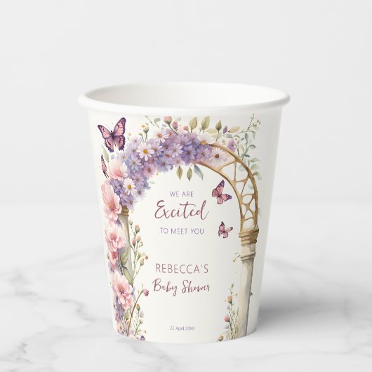 Gobelets En Papier Baby shower de papillons pastel de jardin enchanté (Recto)
