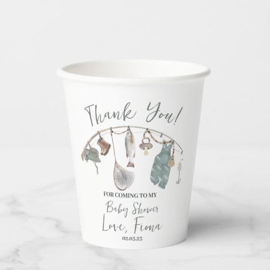 Gobelets En Papier Baby shower de pêche Reel excité (Recto)