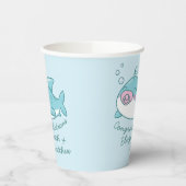 Gobelets En Papier Baby shower de requin mignon Kawaii fille rose (Gauche)