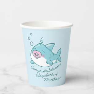 Gobelets En Papier Baby shower de requin mignon Kawaii fille rose