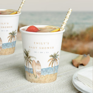 Gobelets En Papier Baby shower de Surf côtier aquarelle