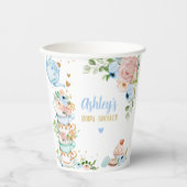 Gobelets En Papier Baby shower de thé Fleur bleue Fille bébé est en t (Recto)
