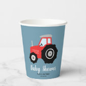 Gobelets En Papier Baby shower de tracteur rouge rustique et mignon (Verso)