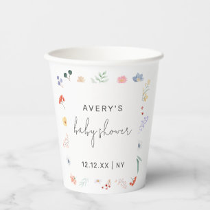 Gobelets En Papier Baby shower de trame de Fleur sauvage Boho minimal