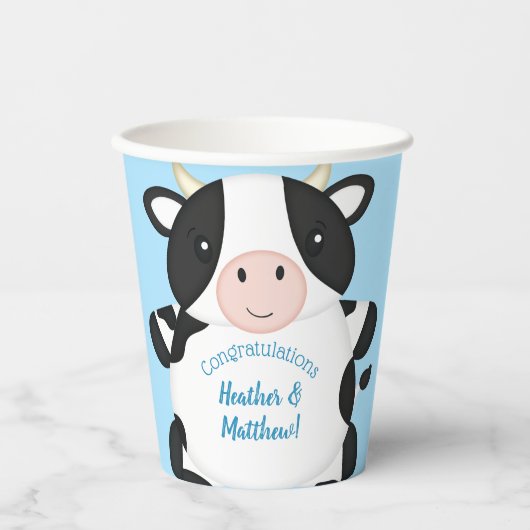 Gobelets En Papier Baby shower de vache bleu (Recto)