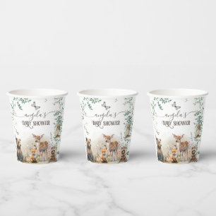 Gobelets En Papier Baby shower de verdure des animaux des bois