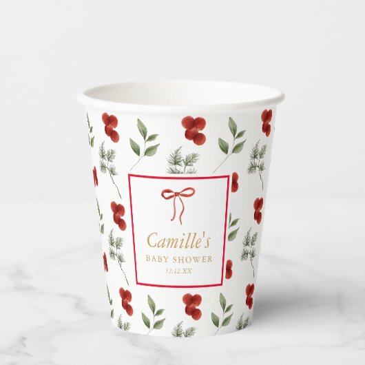 Gobelets En Papier Baby shower de verdure d'hiver (Recto)
