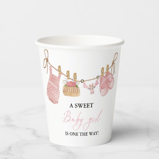 Gobelets En Papier Baby shower de vêtements Bohême pour fille rose (Verso)