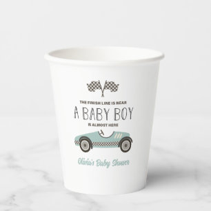 Gobelets En Papier baby shower de voiture de course bleu