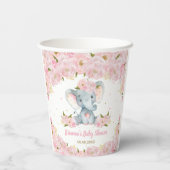 Gobelets En Papier Baby shower d'éléphant floral rose vif (Verso)