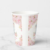 Gobelets En Papier Baby shower d'éléphant floral rose vif (Droite)