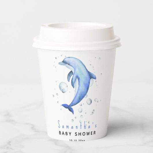 Gobelets En Papier Baby shower des dauphins océaniques aquarelles (Verso)