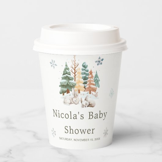 Gobelets En Papier Baby shower des lapins d'hiver (Recto)