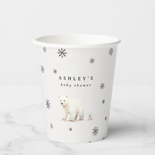 Gobelets En Papier Baby shower des ours polaires d'hiver (Recto)