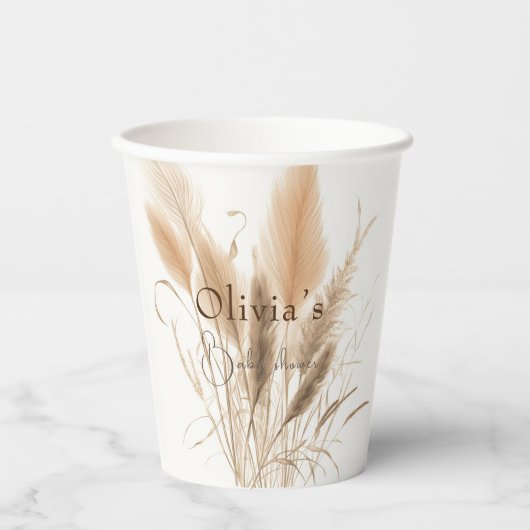 Gobelets En Papier Baby shower d'herbe Pampas (Recto)