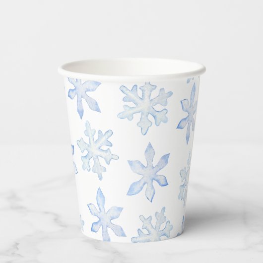 Gobelets En Papier Baby shower d'hiver bleu Little Snowflake (Verso)