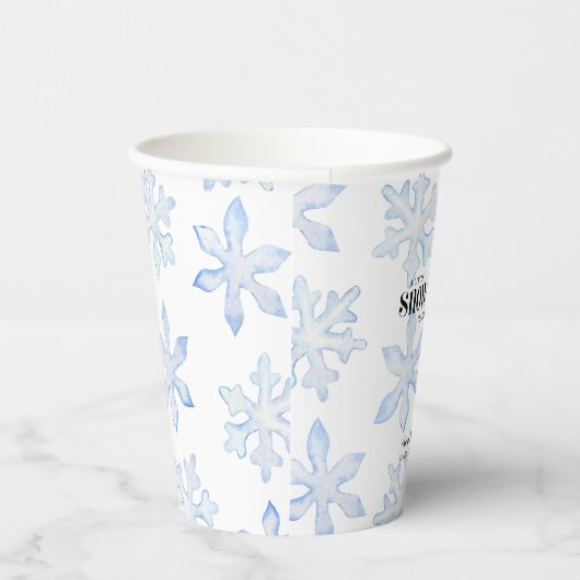 Gobelets En Papier Baby shower d'hiver bleu Little Snowflake (Droite)