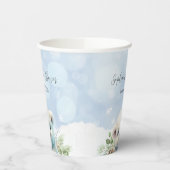 Gobelets En Papier Baby shower d'hiver bleu Ours polaire (Gauche)
