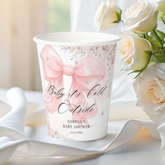 Gobelets En Papier Baby shower d'hiver de Bow rose