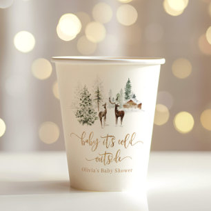 Gobelets En Papier Baby shower d'hiver des cerfs de forêt