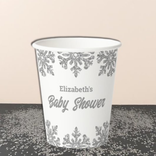 Gobelets En Papier Baby shower d'hiver Silver Snowflake