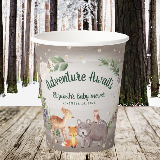 Gobelets En Papier Baby shower d'hiver sur les animaux des bois