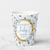 Gobelets En Papier Baby shower doré bleu doux personnalisé (Recto)