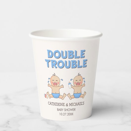 Gobelets En Papier Baby shower Double Trouble Twin Boys (Verso)