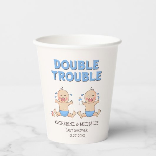 Gobelets En Papier Baby shower Double Trouble Twin Boys (Recto)