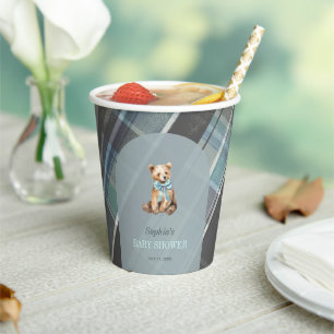 Gobelets En Papier Baby shower d'ours en peluche gris et bleu