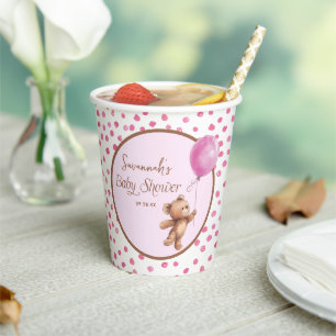 Gobelets En Papier Baby shower d'ours en peluche Pois rose