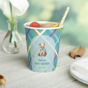 Gobelets En Papier Baby shower d'ours en peluche turquoise