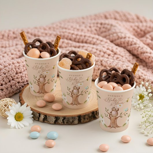 Gobelets En Papier Baby shower d'ours mignon en bois floral