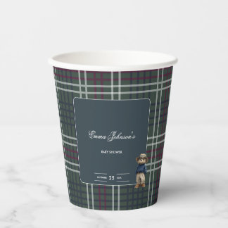Gobelets En Papier Baby shower d'ours rustique Tartan
