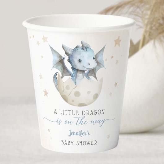 Gobelets En Papier Baby shower Dragon Cute Boy Coupes en papier bleu