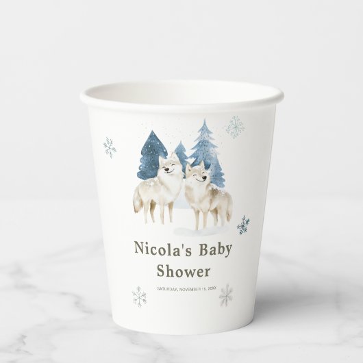 Gobelets En Papier Baby shower du loup arctique d'hiver (Verso)